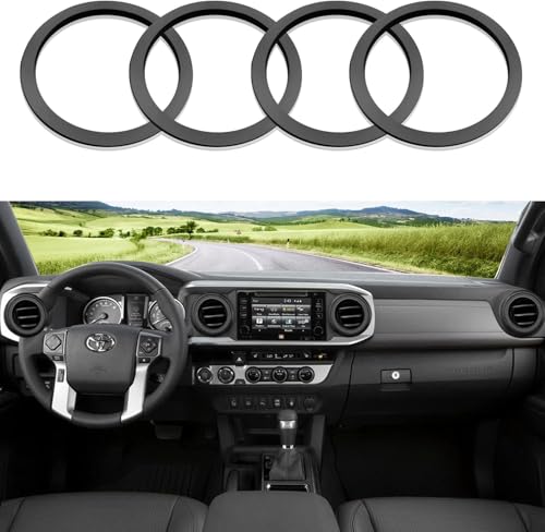 Image of Aluminum Alloy Vent Inner Rings Kit for Toyota Tacoma 2016-2023 (4pcs Black) - Air Conditioner Vent Trim Rings, Metal Interior Upgrade Accessories
