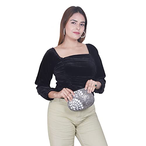Image of Shakuntala Vintage Clutch - Metal Mosaic Stone & Shell Design Purse - Handmade Women's Handbag