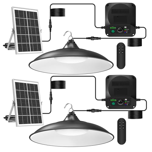 Image of Solar Shed Lights Indoor Outdoor, 3200LM Motion Sensor Pendant Light Daytime Available with Remote & Button Control, IP65 Waterproof 4 Lighting Modes for Barn Garage Gazebo Chicken Coop Shop - 2 Pack