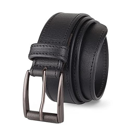 Prospero Comfort Men's Casual Belt Super Soft Full Grain Leather Roller Buckle 38MM 1.5 inch Black Brown Tan