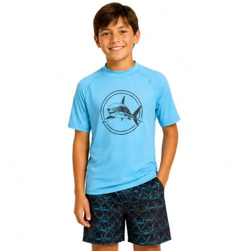 Image of iXtreme Boys Swim Set - 2 Piece Rash Guard Short Sleeve Swim Shirt and Boys Swim Trunks for Infants Toddlers & Big Boys