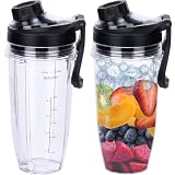 Replacement 24oz Blender Cup and New Lid with Handle for Nutri Ninja BN401 BN751 BN801 Foodi SS101 SS151 SS351 SS401 BL450 BL456 BL480 BL482 BL640 BL642 BL682 Ninja Blender Auto IQ Blade, 2-Pack -  ABTER