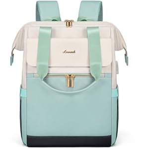 LOVEVOOK Backpack Womens, Laptop Rucksack Bag for Ladies, Waterproof Daypacks for Office Teacher Nurse, Fashion School Bags for Work University Travel, Beige & Mint Green