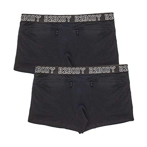 Pocket Stash Cotton Boyshorts Underwear Women 2 Pack Panties S-4XL Plus Size - Black - S Cover