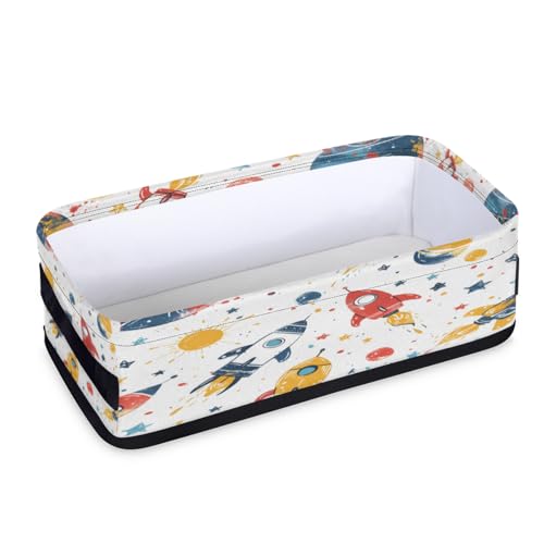 Bathroom Storage Basket, Starry Sky Rocket Planet Painted Colorful Organizing Paper Storage Container for Shelf Countertop Toilet Tank Top, Set of 2