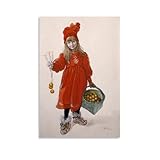 Carl Larsson Jugendstil-Wandkunstdruck, Julbocken mit einem Kind im roten Kleid mit Orangen und Korb, Kunstwerke, Leinwand, ästhetische Wandkunstdrucke, Heimdekoration, moderne Dekoration, unfr