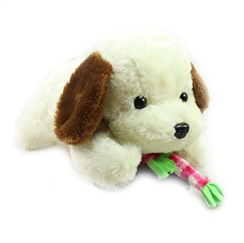 Image of Tickles Laying Puppy Dog with Muffler Soft Stuffed Plush Animal Toy for Kids (Color: Brown & White Size: 45 cm)