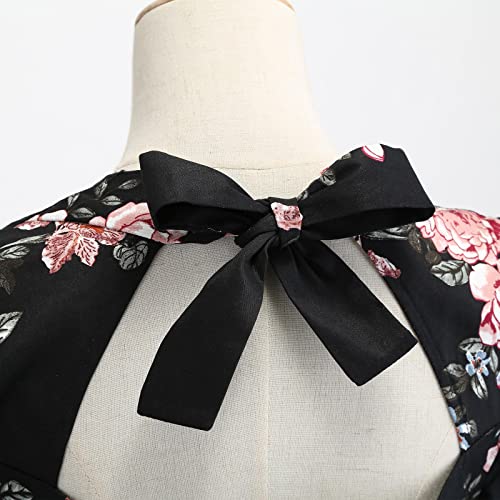Womens 50 Retro Vintage Square Neck Dress 3/4 Sleeve Cutout Back Rockabilly Swing Cocktail Prom Dress Black Floral Xxl #TOP3