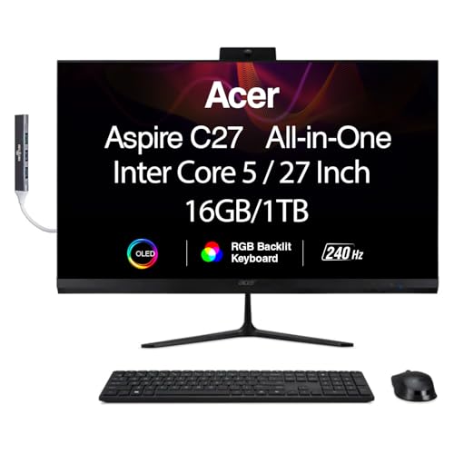 acer Aspire 27 All-in-One Desktop, 27' IPS FHD Display, AMD Ryzen 7 5825U (Ryzen 7 5000 Series), 16GB DDR4, 1TB SSD, Wi-Fi 6E, Webcam, Bluetooth 5.3, Windows 11 Home, with DKZ USB Port Expander