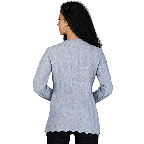 Image of LADYWILLINGTON Women Woollen Round Neck Sweater Heavy Front Long Kadai Cardigan Winter Wear Pure Wool Cardigan for Women Free Size Cotty Warm Cardigans with Side Pockets