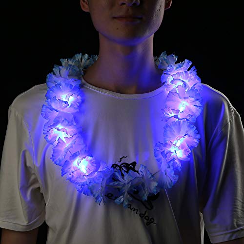 Fun Central 12 Pack - Led Light Up Silk Flower Leis Necklace In Assorted Colors | In Bulk | For Luau Party Supplies Beach Party Decorations Tropical Hawaiian Decor Easter Basket Fillers #TOP2