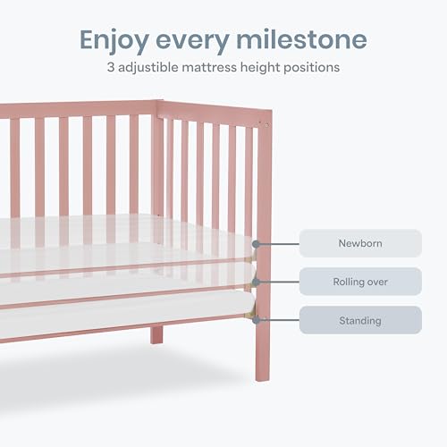 Image of Dream On Me Edgewood 4-in-1 Convertible Mini Crib in Dusty Pink (634-DPNK)