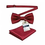 Massi Morino Noeud papillon rouge bordeaux avec pochette pour homme   Noeud papillon pour homme en costume de mariage   Noeud réglable en rouge bordeaux