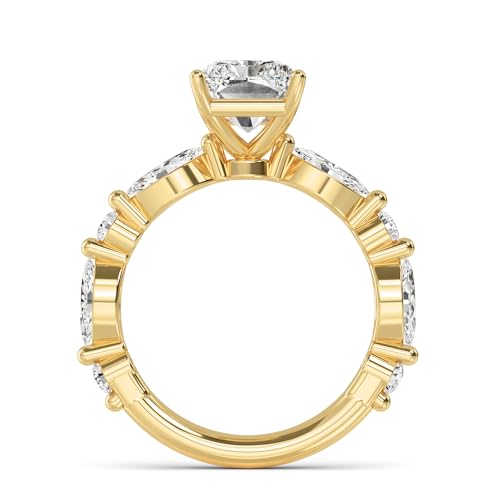 1-5 Carat (ctw) Yellow Gold Radiant Cut LAB GROWN Diamond Side Stone Engagement Ring [ Color E-F, Clarity VS2-SI1 ]2