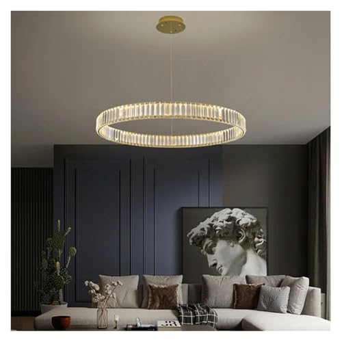 Lustre cristal luxe anneau LED design nordique pour salon et grand restaurant