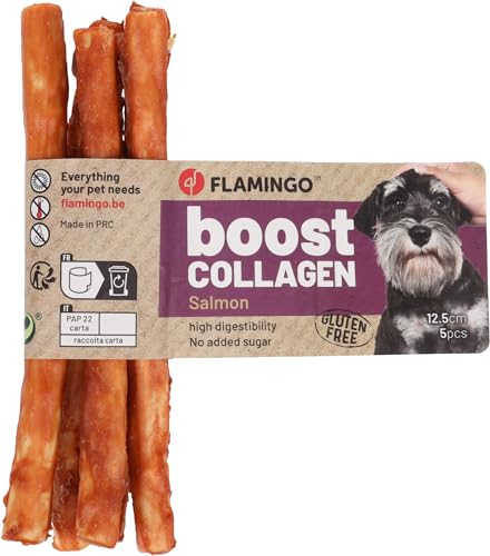 Flamingo Snack Boost - Barritas de Salmón con Colágeno - 12.5 cm, 35 g, ∅ 6 mm - Ideal para Beagle, Bulldog Francés, Schnauzer Miniatura, Cocker Spaniel y Shih Tzu