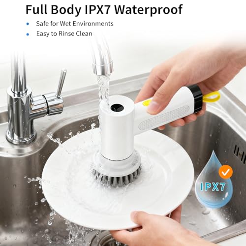 3000mAh Cordless Electric Spin Scrubber for Kitchen Bathroom Car | 20W High-Torque IPX7 Waterproof Cleaning Brush with 6 Replaceable Heads, Dual Speed 150-180 Mins Runtime — view 3