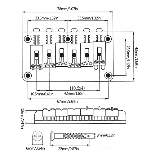 Ys0911 78Mm Guitar Roller Bridge Fixed Hardtail Bridge Top Load Tailpiece 6 String Bass Ukulele Replacement Tools Roller Bridge Hardtail Bridge 6 String Guitar Bridge Guitar 6 thumb #3