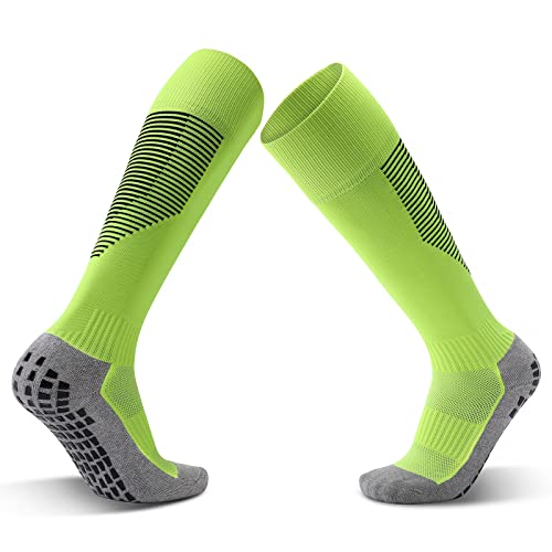 WACCET Chaussettes Antidérapantes Football, Chaussettes de Compression Running Chaussette de Sport Homme Élasticité et Respirantes Genou Hautes Chaussettes Football pour Hommes et Femmes (Vert) Cover