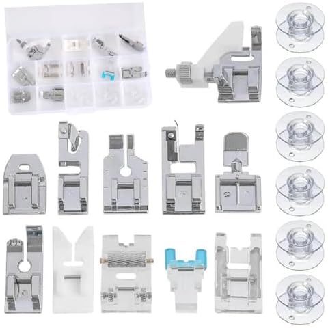 Xiufortion 11 Pcs Presser Feet Set Household Sewing Machine Spare Parts Accessories Kit Multifunctional Professional Sewing Foot Presser for Domestic Multi-Function Sewing Machines Cover