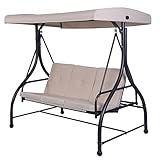 TANGKULA Converting Outdoor Swing Patio Porch Garden Swing with Comfortable Cushion Seats, Adjustable Canopy & Coated Steel Frame Patio Swing 3 Seats Patio Deck Furniture (Beige)