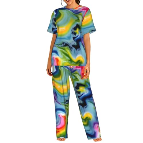 Ensemble pyjama manches courtes femme tie-dye vêtement de nuit doux et homewear