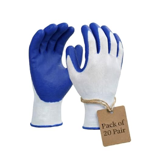 Image of Multipurpose Nylon Anti Cut PU Nitrile Coating Work Safety Gloves White-Blue Pair 20