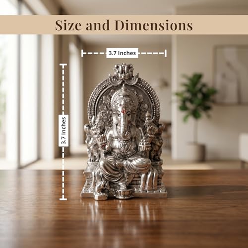 Image of Ganesha Silver Plated Ganesh Idol for Pooja Room | Home Decor | Office Desk | Ganpati Murti for Diwali Puja | Ganesh Chaturthi | Housewarming | Wedding | Festival | Corporate Gift | Mandir