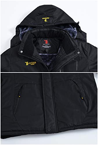 Foto von donhobo Herren Fleecejacke Winter Wasserdicht Warme Skijacken Outdoor Winddicht Camping Wanderjacke Hooded Regen Mantel Schwarz M