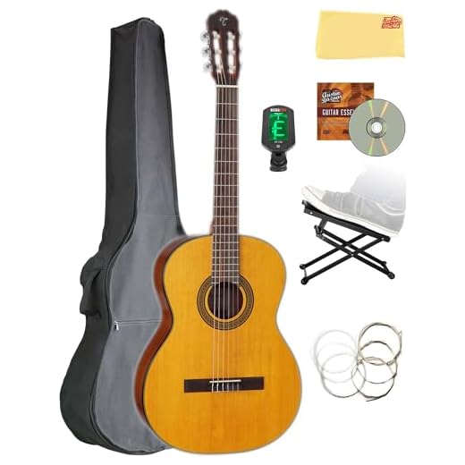 Takamine GC3 Classical Guitar - Natural Gloss Bundle with Gig Bag, Foot Stool, Tuner, Strings, Austin Bazaar Instructional DVD, and Polishing Cloth