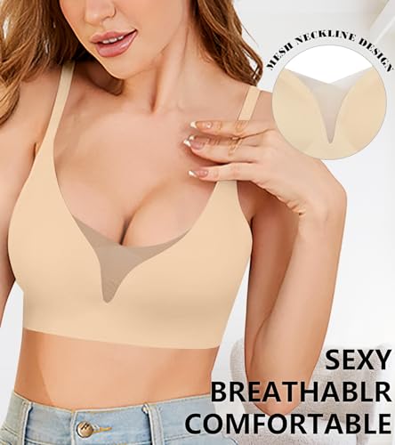 ASIMOON Womens Bralettes Bras Padded Seamless Back Fat Smooth Bras Lightweight Breathable Bra Soft Stretch T Shirt Bra Nude