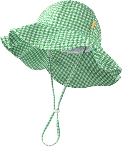 Image of HONGTEYA Baby Sun Hat Toddler Girl Beach Hat Sun Protection Adjustable Outdoor Summer Wide Brim Bucket Hat for Infant Kids