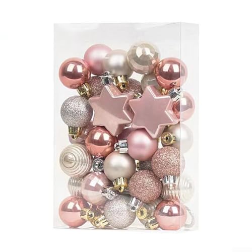 Juego de 33 bolas de Navidad rosas surtidas, inastillables, decorativas, para decoración de árbol de Navidad