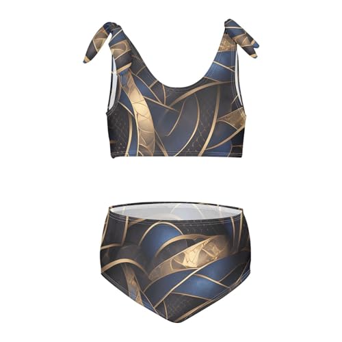 Gold Pattern and Black Girl Two Pieces Kids Bikini Set Quick-Dry Swimsuits Swimming Suits Adjustable Strap