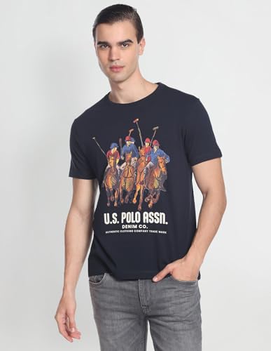 Image of U.S. Polo ASSN. Brand Printed Cotton T-Shirts for Men - Slim Fit, Half Sleeves Mens Casual T Shirts