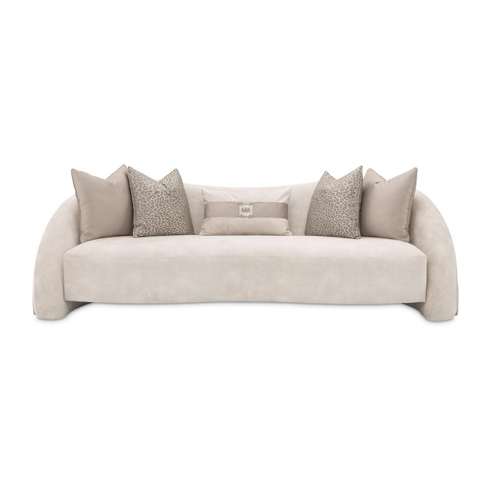 Mod Dream Beige Standard Sofa with Rich Champagne Finish by Michael Amini – Solid; Manufactured Wood, Rich Champagne, Model LFR-MDRM815-DVE-142