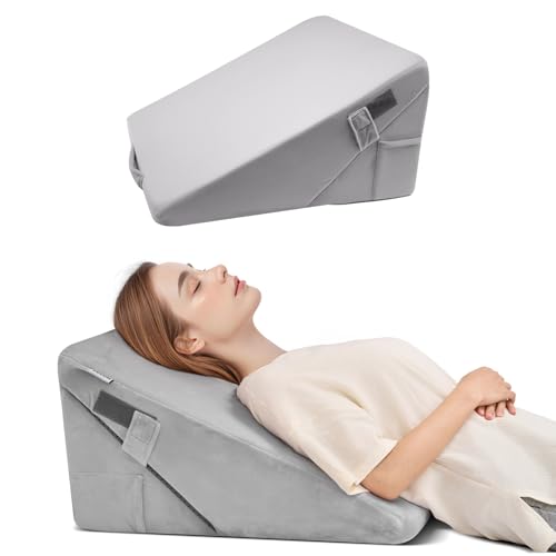 VEVOR Almohada de Cuña, Ortopédica Ajustable, de Espuma de Alta Densidad 25D y Funda Suave y Lavable, para Reflujo Ácido, Dolor de Espalda y Alivio de Ronquidos, Gris Claro, 56 x 56 x 30,5 cm