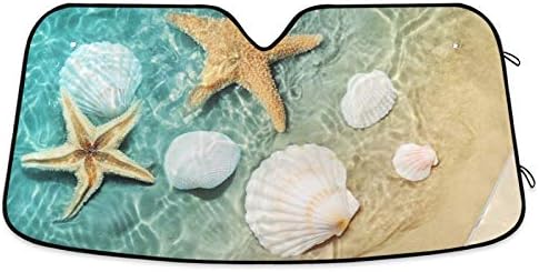 Starfish Seashell Summer Beach Car Windshield Sunshade Foldable Reflective Sun Shade Blocks UV Rays