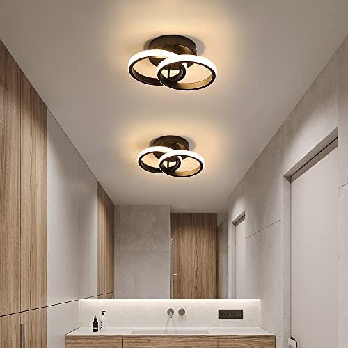 LED Ceiling Light, 22W 2700LM Modern Round Creative Design Led Ceiling Lamp, 3000K Warm White Light Aisle Ceiling Light for Bedroom, Aisle, Hallway, Balcony, Living Room, Kitchen, Black, Dia 25CM