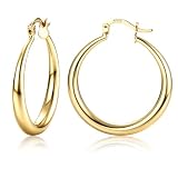 Dochais Pendientes Aro Grandes Plata de Ley 925 Chapado en Oro Clasicos Hipoalergenicos Ligeros Aros Mujer 24/33/43MM