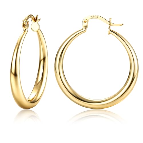 Image of Dochais 925 Sterling Silver Post Large Hoop Earrings Gold Earrings Classical Hypoallergenic Lightweight Big Hoops for Women-24/33/43MM