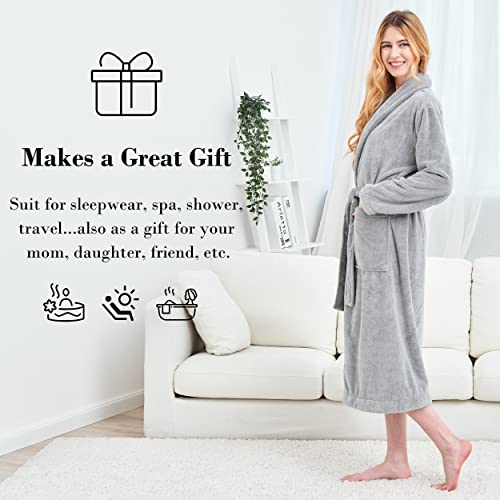 Moonqueen Womens Bathrobe - Ultra Absorbent - Shawl Collar Soft Plush Fuzzy Spa Robe For Women - Not Shed Fuzzy (X-Large, Light Grey) #TOP5