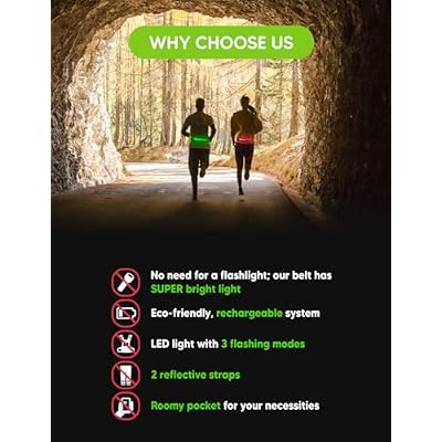 sport2people LED Reflective Running Belt Pouch with USB Rechargeable Light, Reflective Running Gear for Men, Women,Phone Holder for Runners,Visibility Running Safety Lights Belt for Safe Night Running