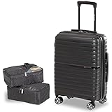 Air Canada Union Premium Collection 21-Inch Hardside Rolling Carry-On Luggage with Spinner Wheels, Travel Suitcase Set: Carry On Bag & 2 Packing Cubes (Black)