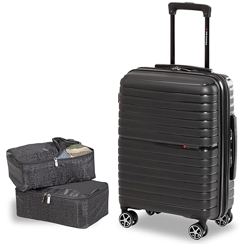 Air Canada Union Premium Collection 21-Inch Hardside Rolling Carry-On Luggage with Spinner Wheels, Travel Suitcase Set: Carry On Bag & 2 Packing Cubes (Black)