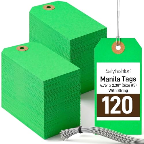 SallyFashion 120 Pack Green Quality Control Tags with Wire, 4-3/4" x 2-3/8" (Size #5), Heavy-Duty Cardstock Hang Labels for QC Passed, Inspected & Accepted Status