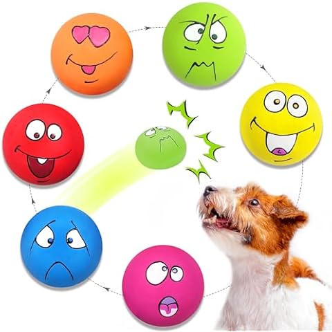 LLSPET Squeaky Dog Toys Latex Dog Balls for Small Medium Teething Puppy, Durable Cute Face Chewing Pet Dog Toys 6 Pcs Cover