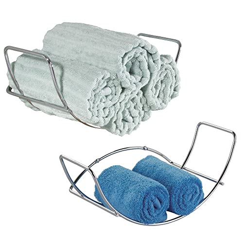 mDesign Modern Decorative Metal Bathroom Wall Mount Towel Rack Organizer for Storage of Bath Sheets, Washcloths, Hand or Face Towels - 2 Pack - Chrome