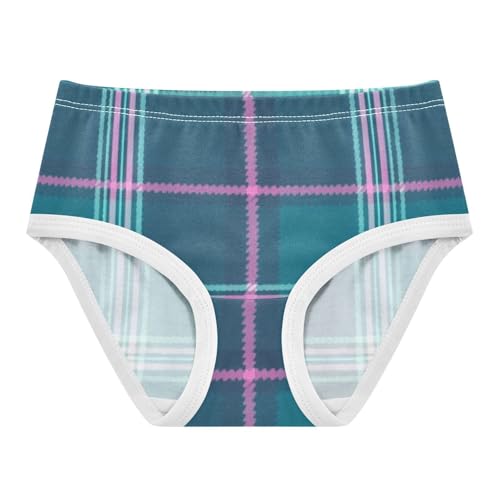 Girls' Underwear Breathable Material Briefs Underwear for Girls Teal Plaid Print in Sizes 2T,3T, 4T, 5T, 6Y and 8Y