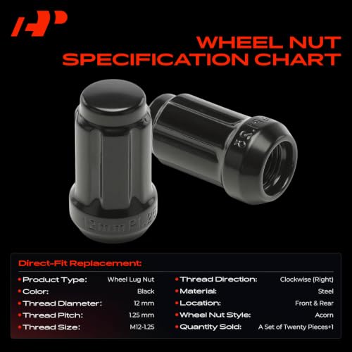 Image of A-Premium 21-PC M12-1.25 Wheel Lug Nuts Compatible with Nissan Altima, Rogue, Sentra, Versa, Frontier, Murano, Pathfinder, Maxima, Juke, Leaf, Xterra & Infiniti QX60, Q50, QX50, G37, G20, Front & Rear